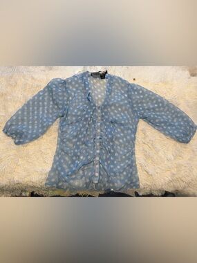 Arianne Light Blue Polka Dot Sheer Top